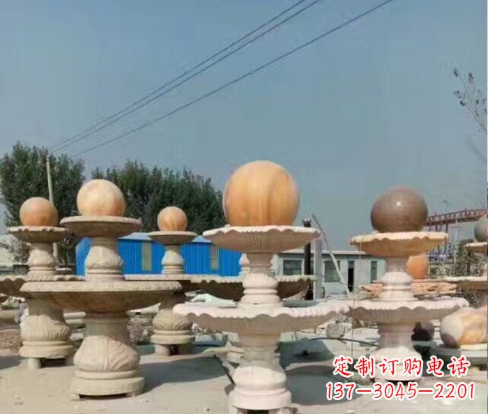 昆明晚霞红多层风水球喷泉石雕
