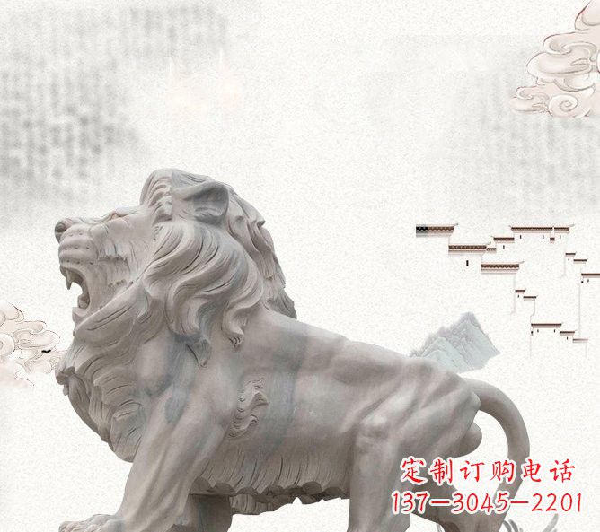 昆明晚霞红公园动物仿真狮子石雕
