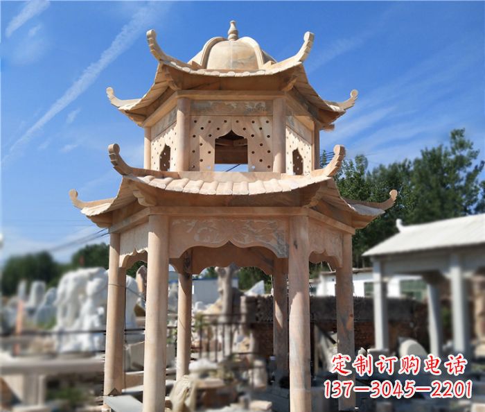 昆明晚霞红公园双层六角凉亭石雕