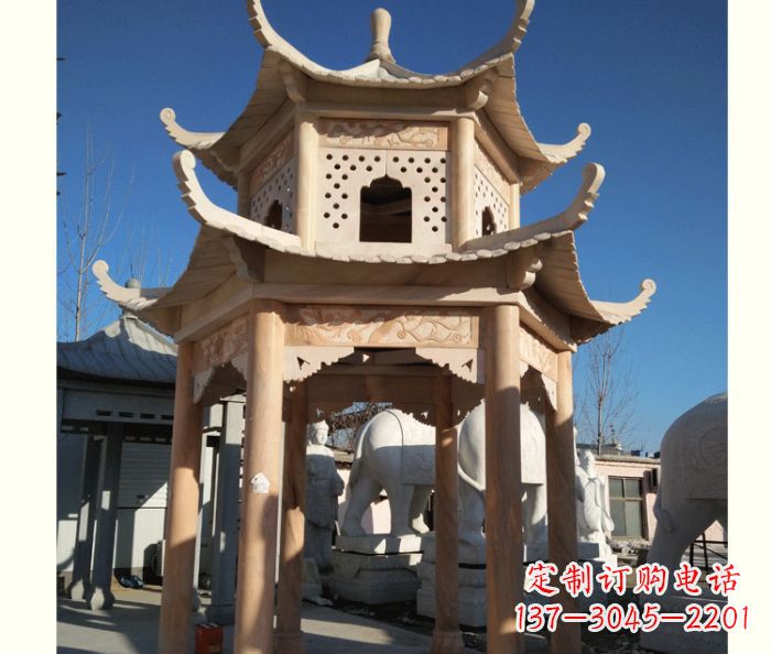 昆明晚霞红公园双层六角凉亭石雕 (2)