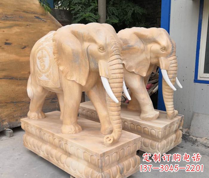 昆明晚霞红吉祥如意大象门口石雕