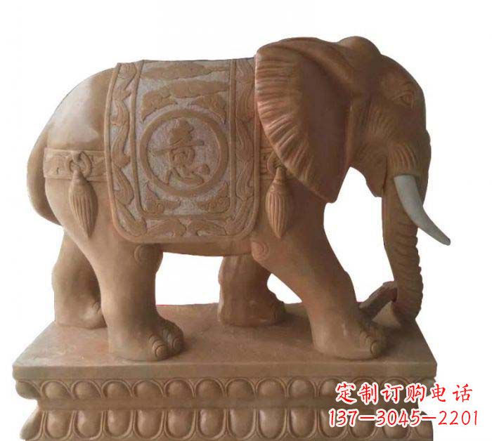昆明晚霞红吉祥如意大象石雕 (2)