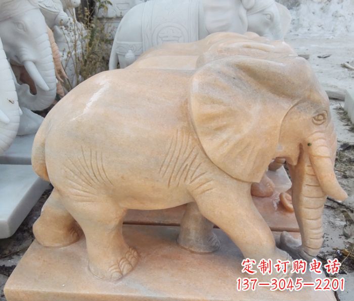 昆明晚霞红吉祥如意大象石雕 (3)