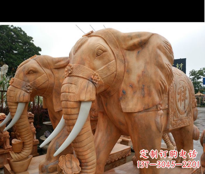 昆明晚霞红吉祥如意门口镇宅招财大象石雕 (3)