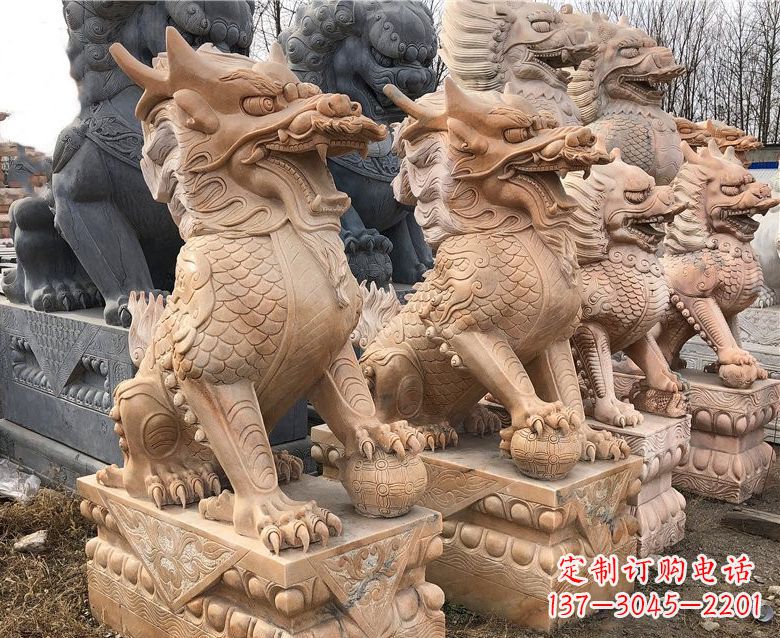 昆明晚霞红麒麟石雕 (2)