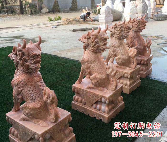 昆明晚霞红麒麟招财镇宅石雕