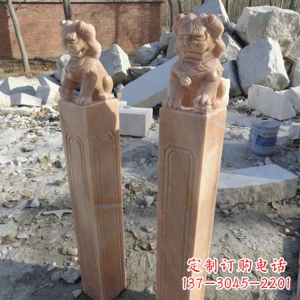 昆明晚霞红狮子拴马桩