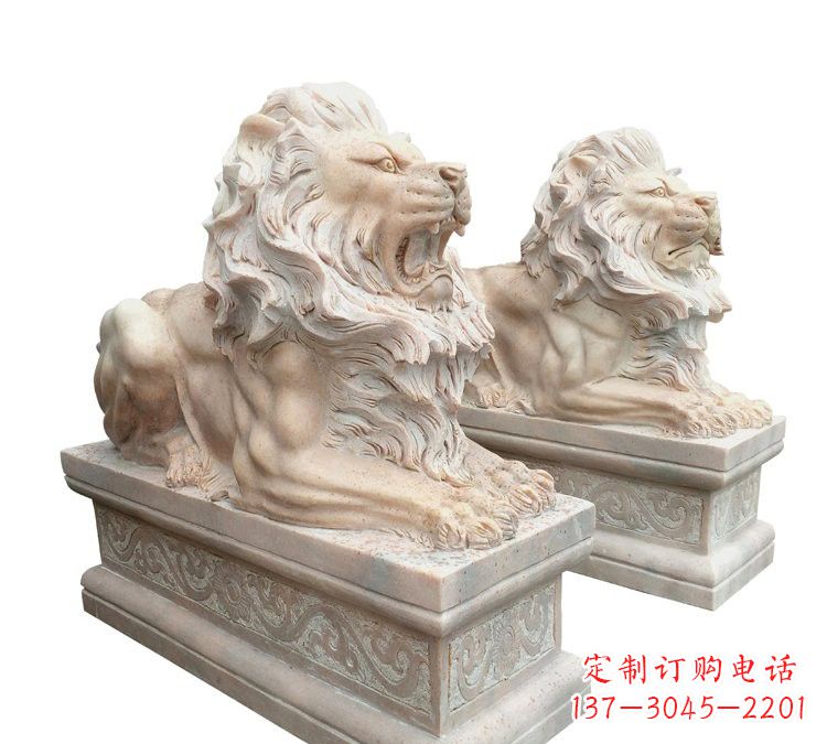 昆明晚霞红石材欧式狮子