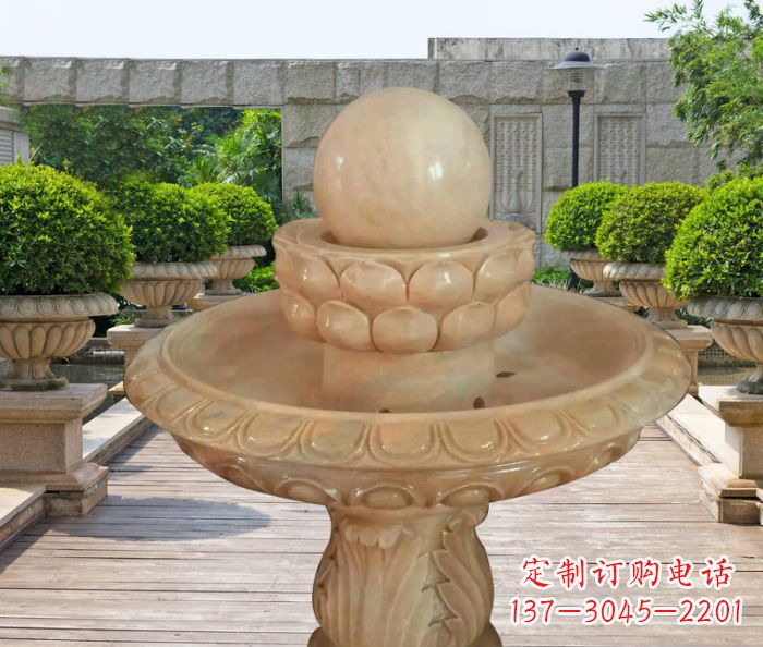 昆明晚霞红双层风水球公园喷泉石雕 (2)