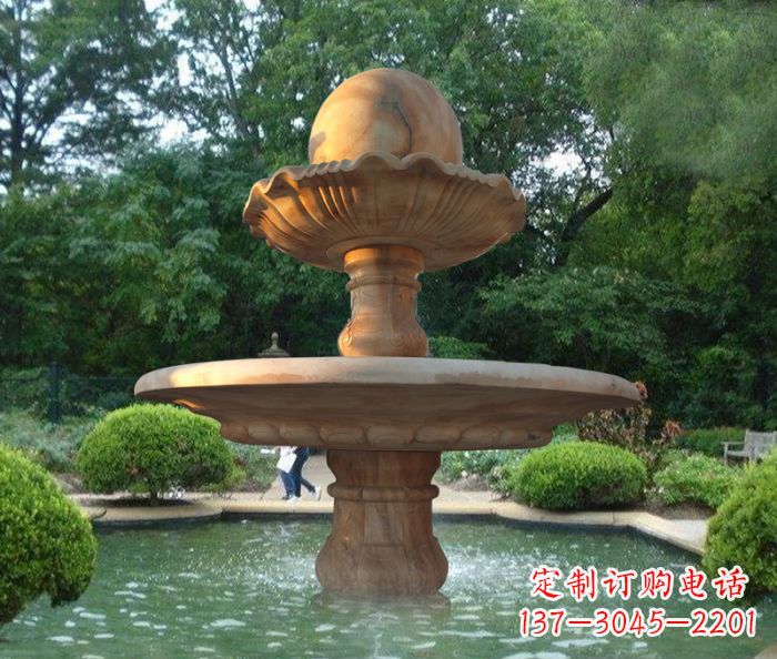 昆明晚霞红双层风水球喷泉公园石雕