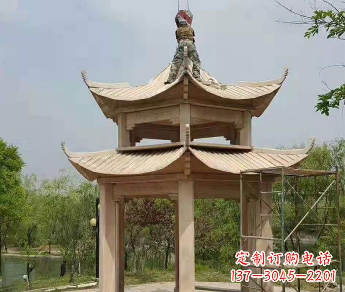 昆明晚霞红双层凉亭石雕 (2)