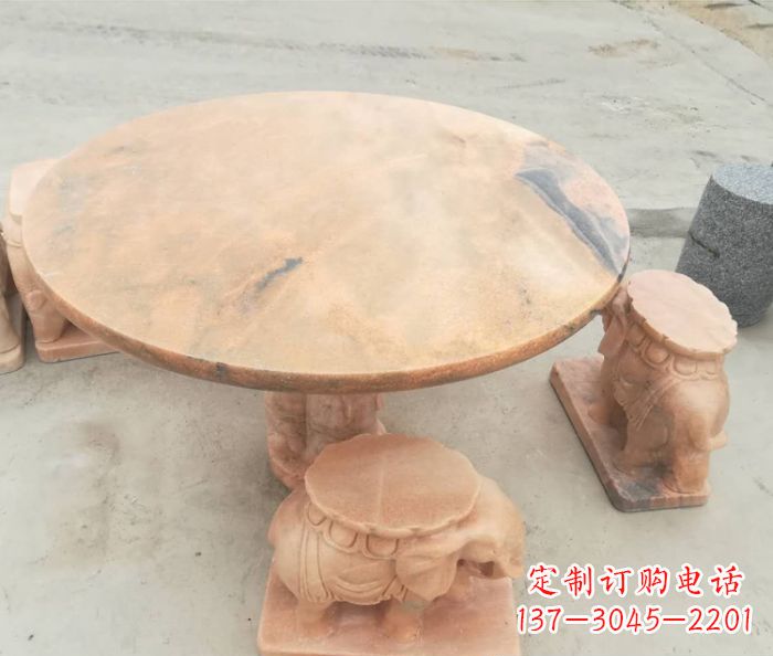 昆明晚霞红小象桌凳别墅石雕 (4)