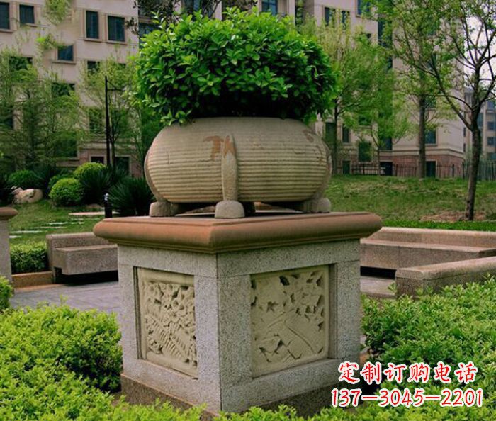 昆明小区景观大理石花盆石雕 (3)