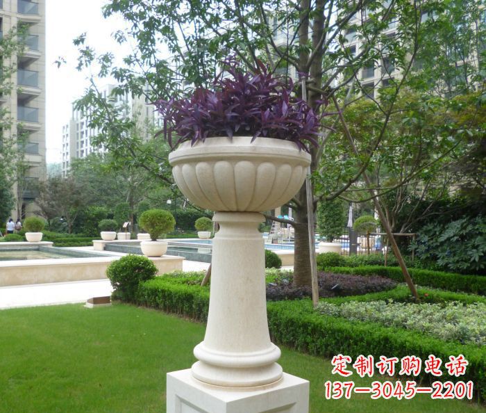 昆明小区景观汉白玉花盆石雕 (2)