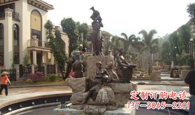 昆明小区西方美女喷泉人物铜雕