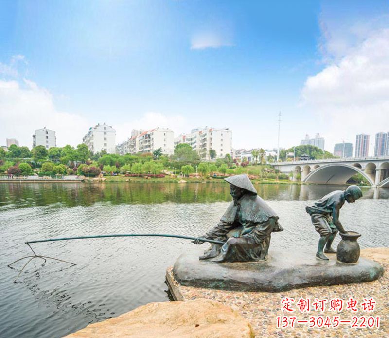 昆明渔翁钓鱼公园景观铜雕