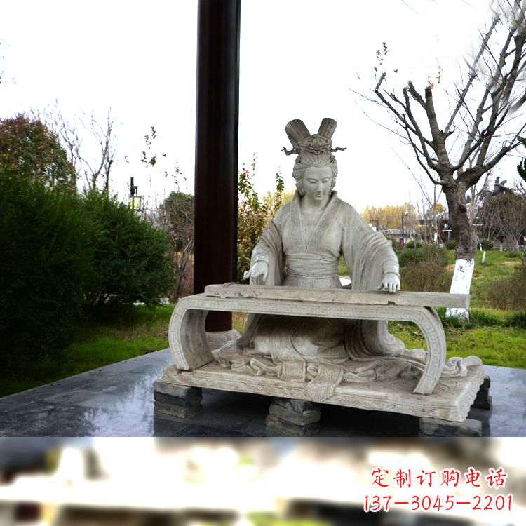 昆明虞姬弹琴雕塑-公园古代人物著名美女情景雕塑