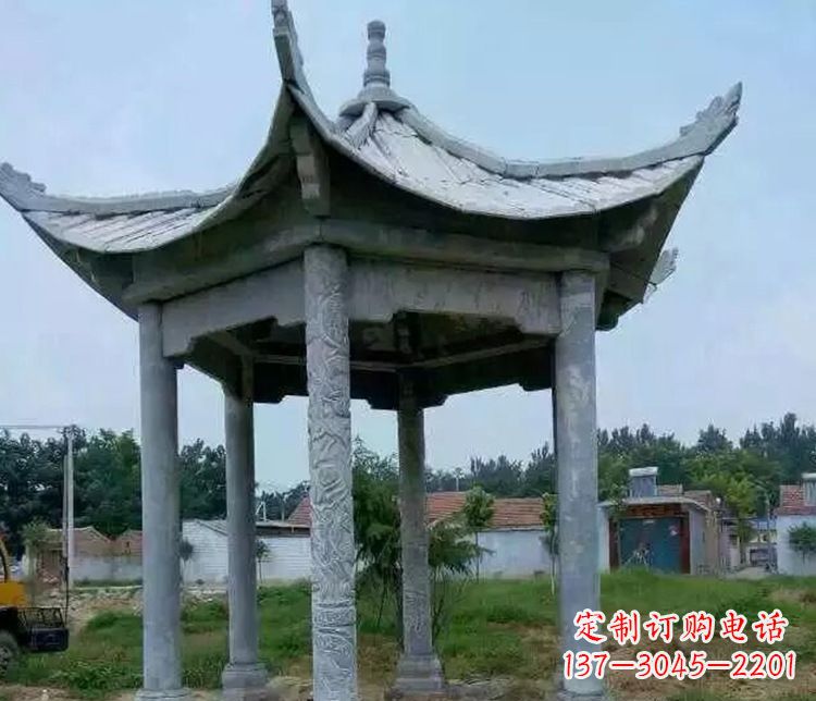 昆明园林仿古六角凉亭景观石雕