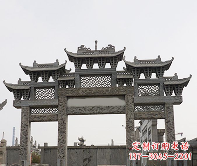 昆明园林仿古三门牌坊石雕 (4)