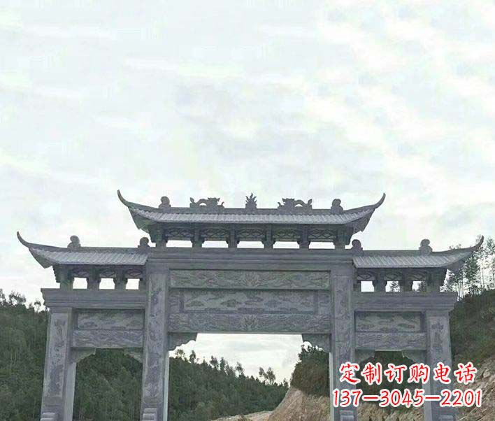昆明园林仿古三门石牌坊景观石雕