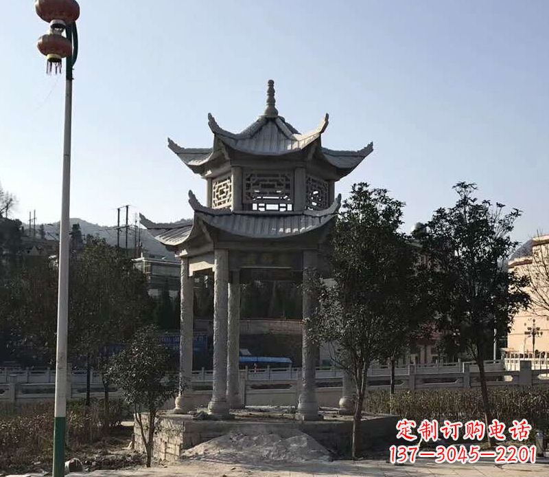 昆明园林仿古双层石凉亭景观石雕 (4)