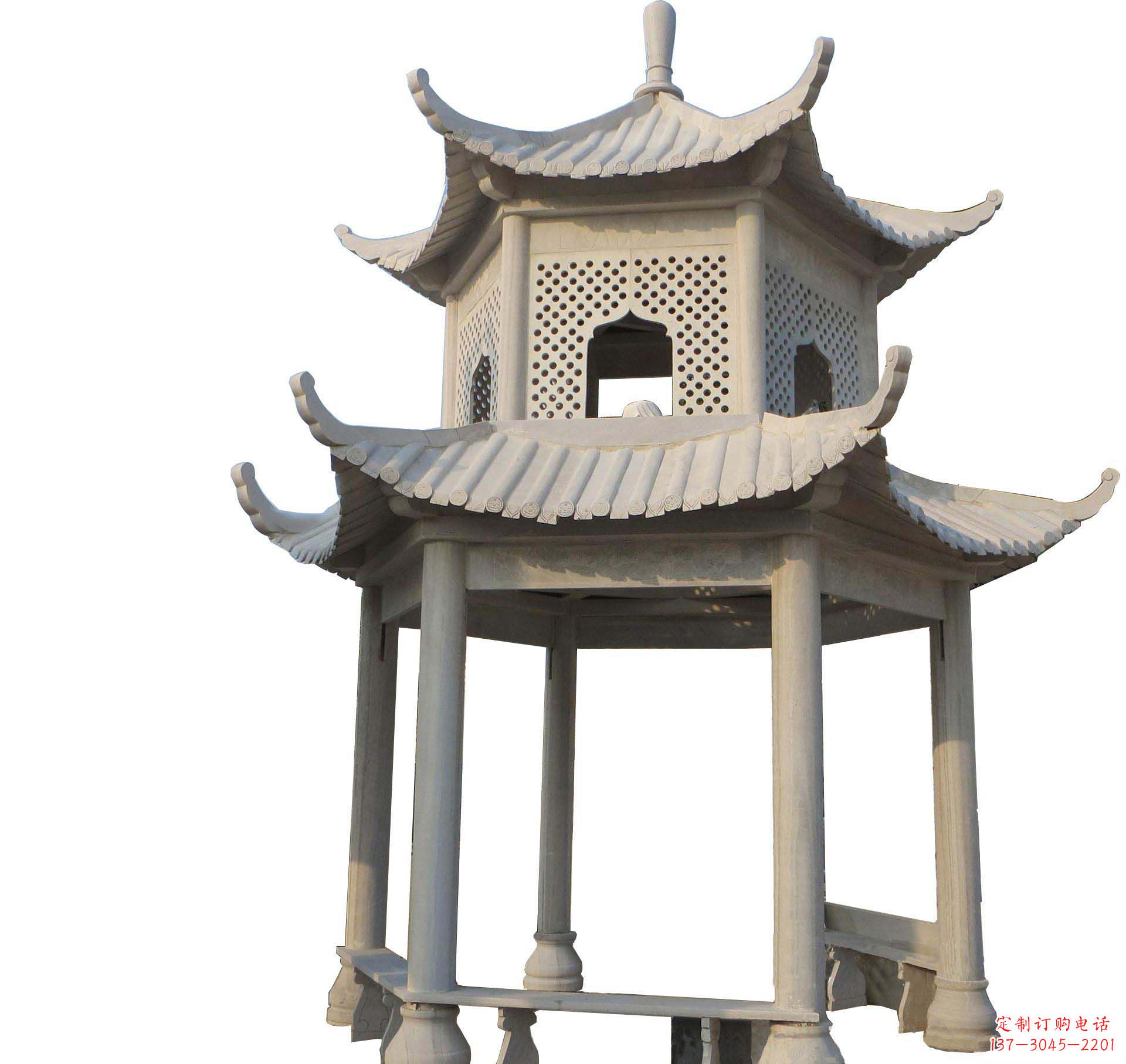 昆明园林景观大理石六角石雕双层凉亭