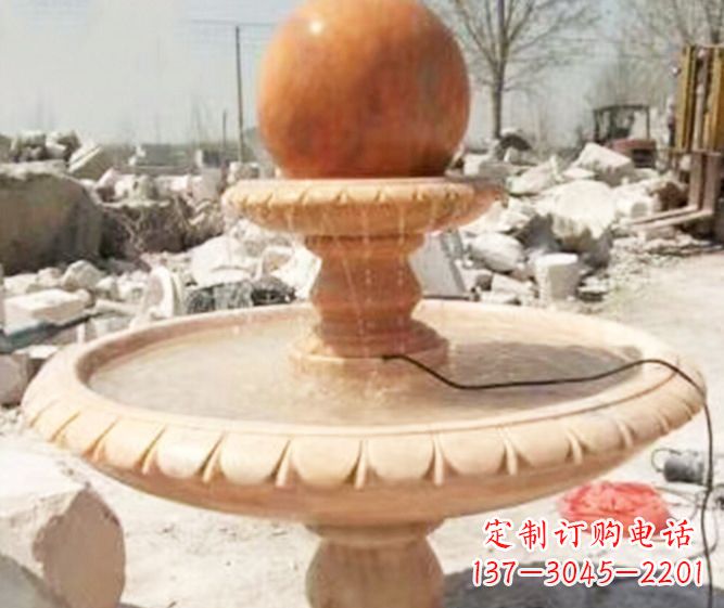 昆明园林景观晚霞红风水球喷泉石雕 (3)
