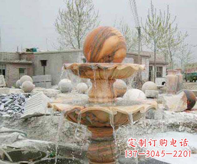 昆明园林景观晚霞红风水球喷泉石雕