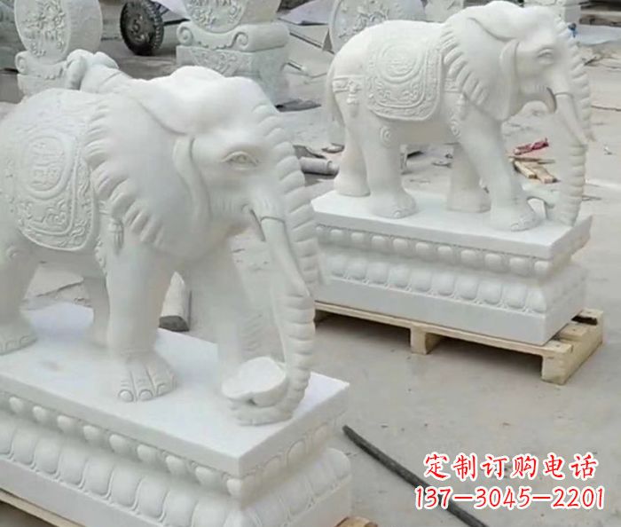 昆明招财动物汉白玉大象石雕 (2)