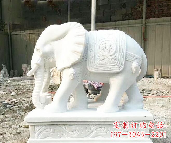 昆明招财动物汉白玉大象石雕 (3)
