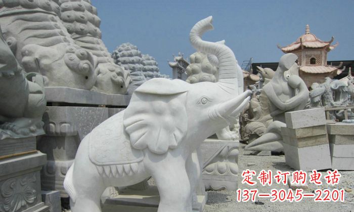 昆明招财动物汉白玉长鼻小象石雕