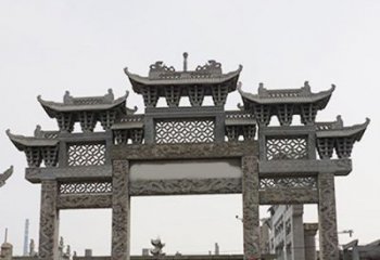 昆明园林仿古三门牌坊石雕 (4)